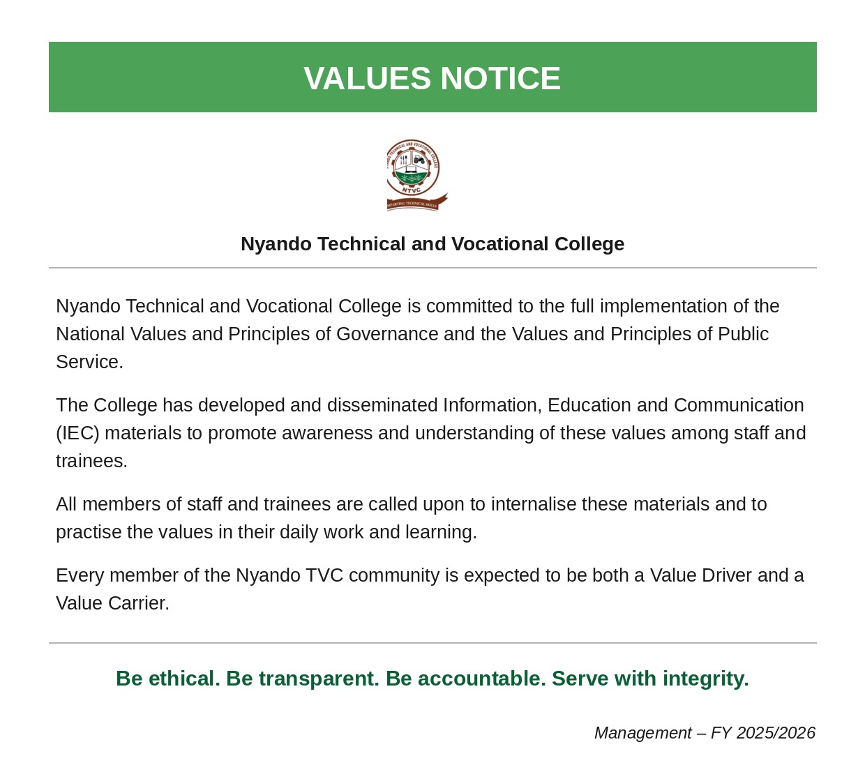 Values Notice